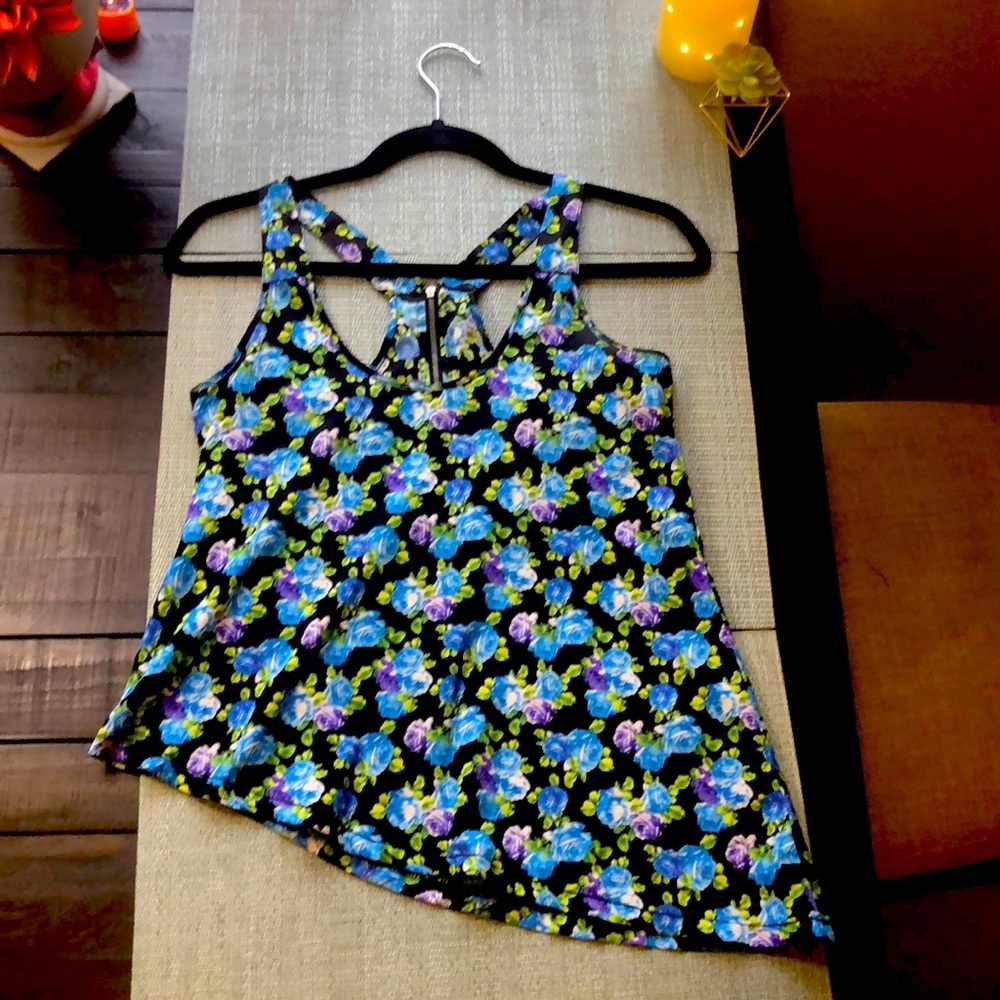 #62 Floral Fun Asymmetrical Tank Top Blouse
